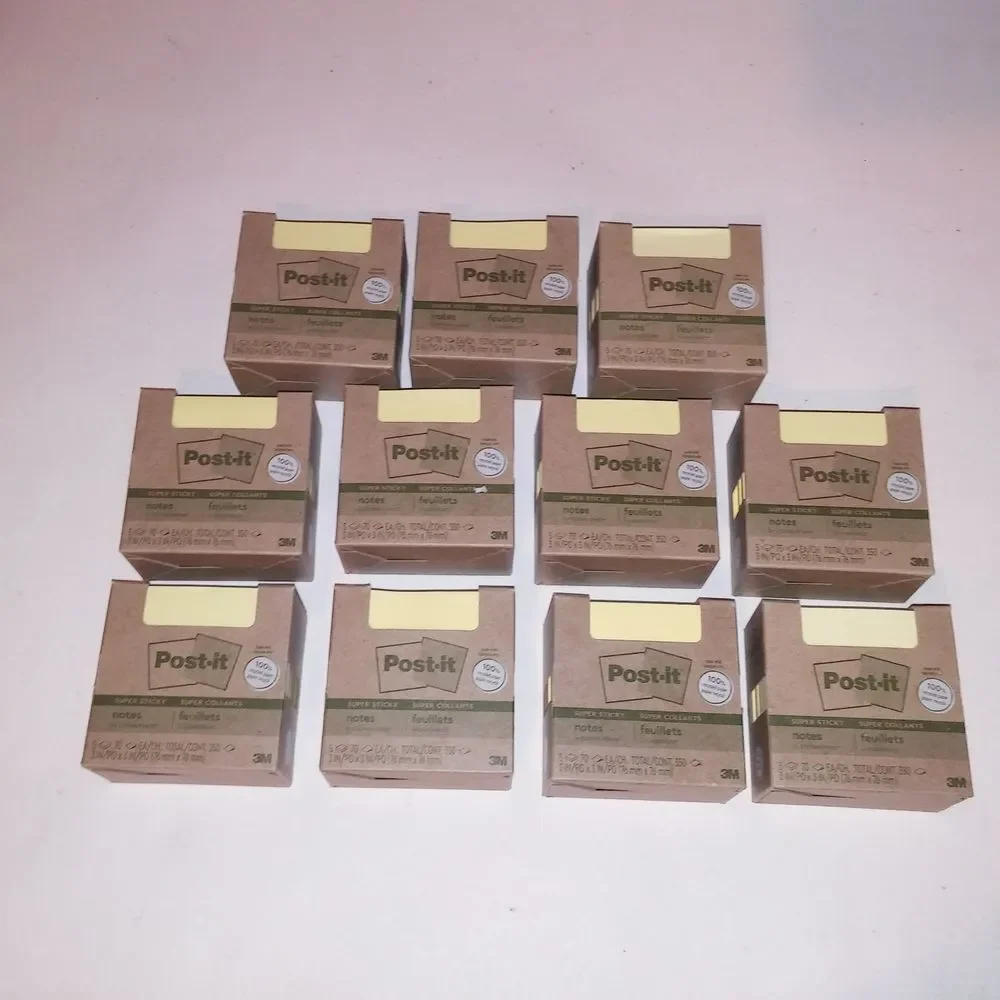 Set of 11 Post It Notes 3 X 3 Yellow Super Sticky 100% Recycled Paper Brand New